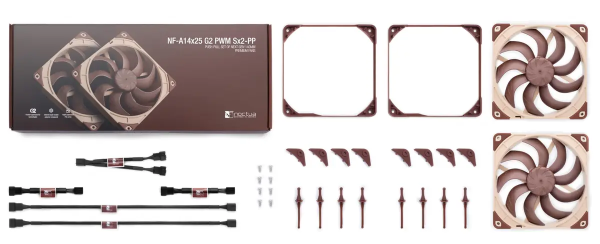 Noctua NF-A14x25 G2 PWM Sx2-PP Dual Fan Kit 140mm (2x 140x25mm) | Speed-Offset for Quieter Operation - view 4