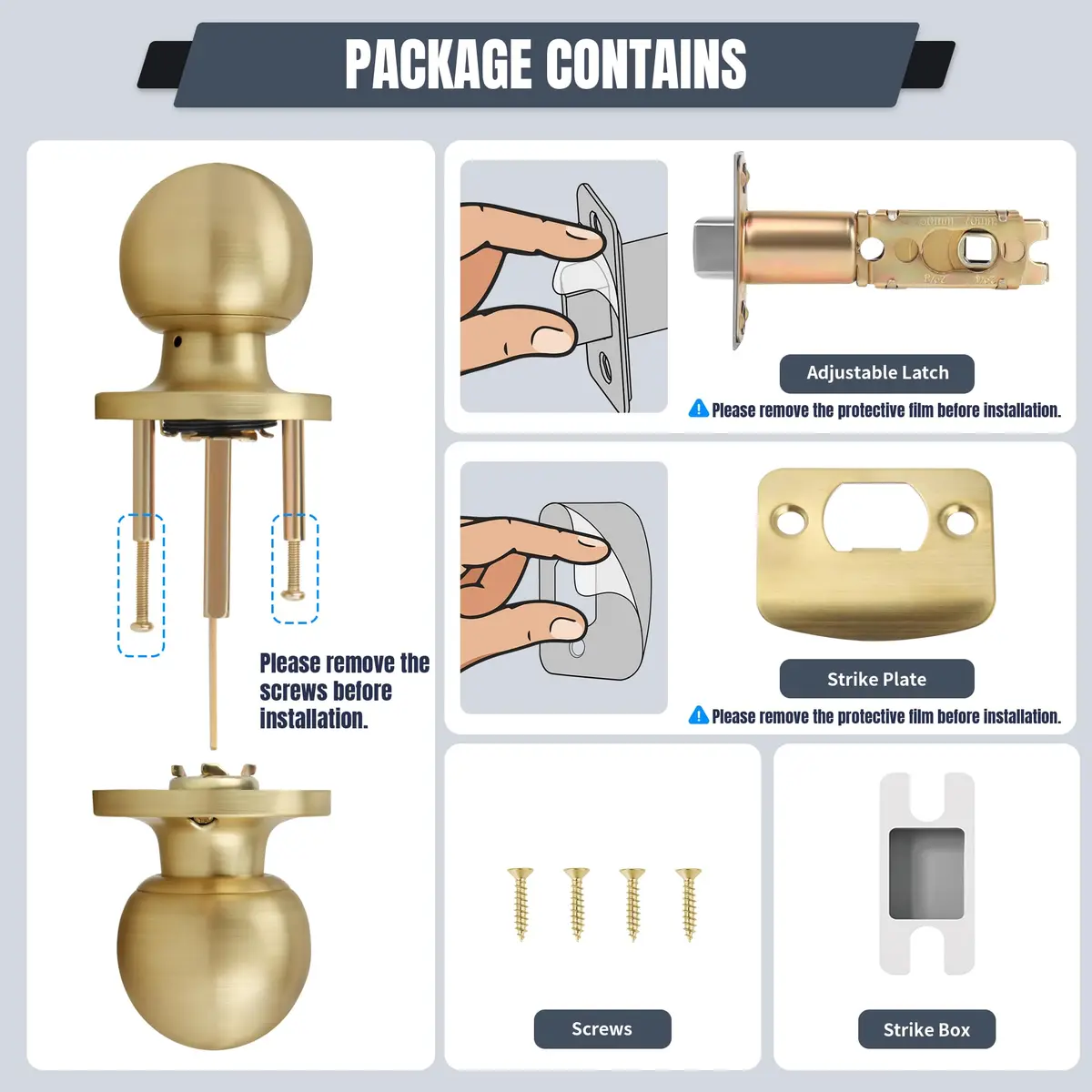 Moquin Passage Door Knob Without Lock or Key | Satin Brass, Round Ball, Interior Use - view 5