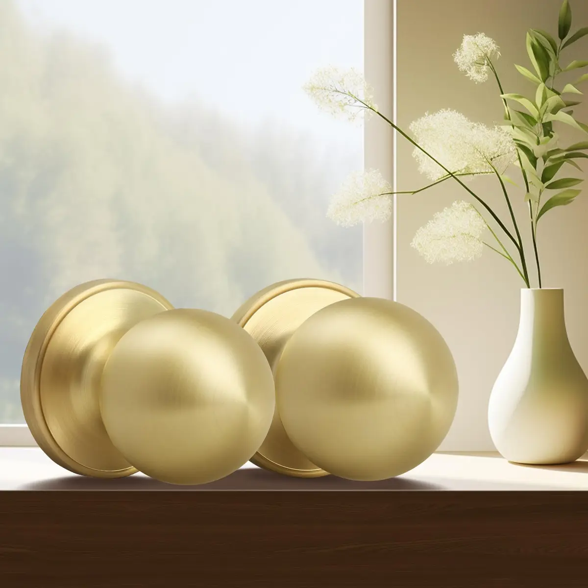 Moquin Passage Door Knob Without Lock or Key | Satin Brass, Round Ball, Interior Use - view 8