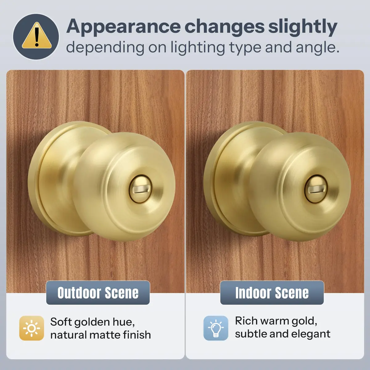 Moquin Privacy Door Knob with Lock, Keyless Interior Flat Ball Door Knob, Satin Brass (1 Pack) - view 6