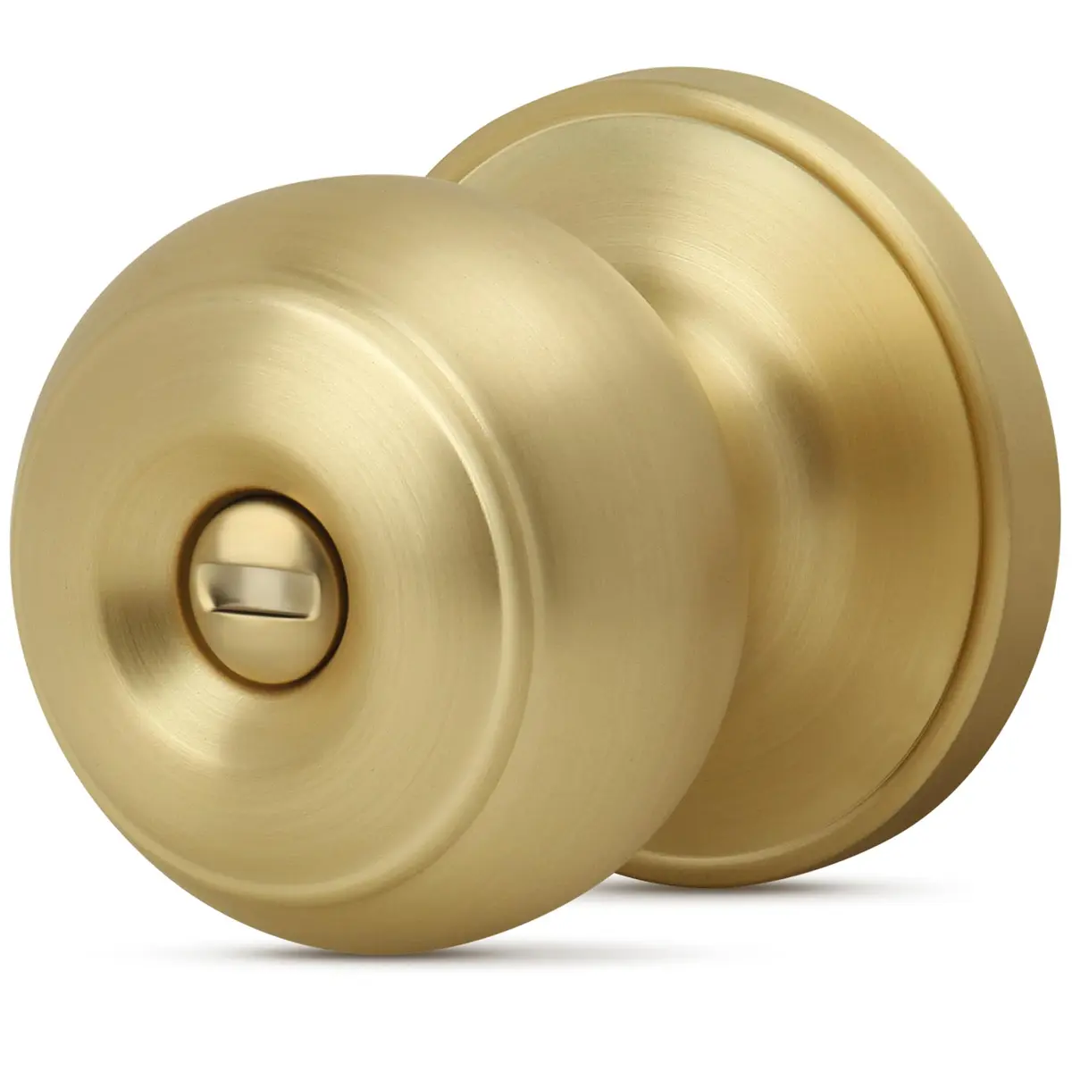 Moquin Privacy Door Knob with Lock, Keyless Interior Flat Ball Door Knob, Satin Brass (1 Pack) - view 9
