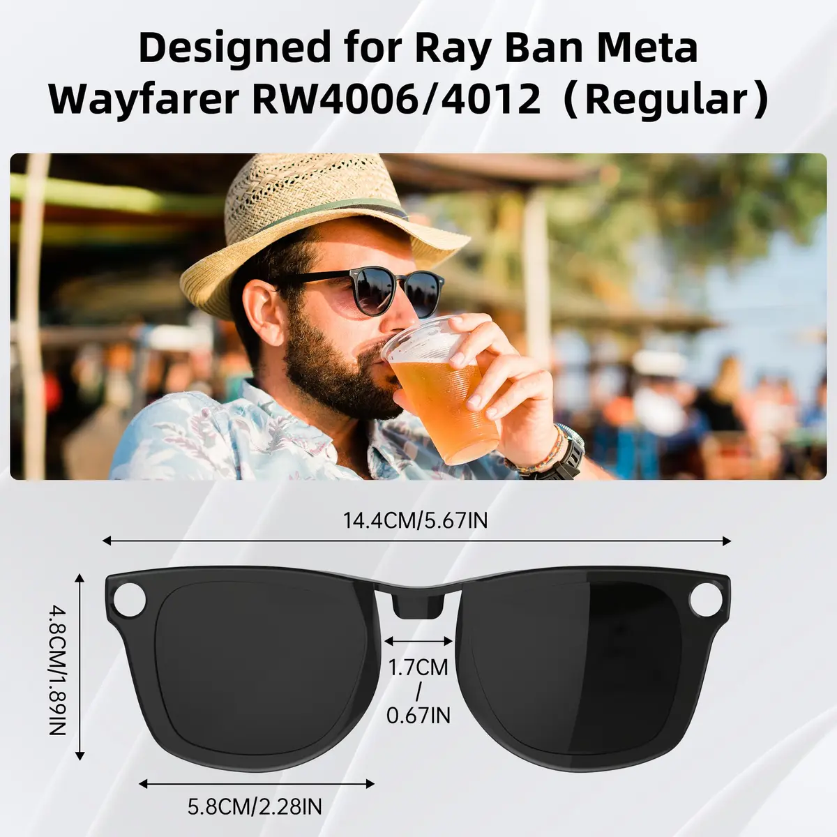 HIBLOKS Polarized Clip-on Sunglasses for Ray-Ban Meta Wayfarer RW4006/RW4012 (50-22) - 2-Pack (Black+Brown) - view 3