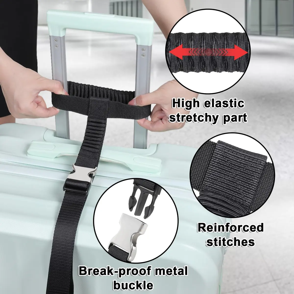 Vigorport Luggage Straps, Metal Buckle Connector Straps for Suitcases (2-Pack, Black) | Connect Multiple Bags Easily - view 2