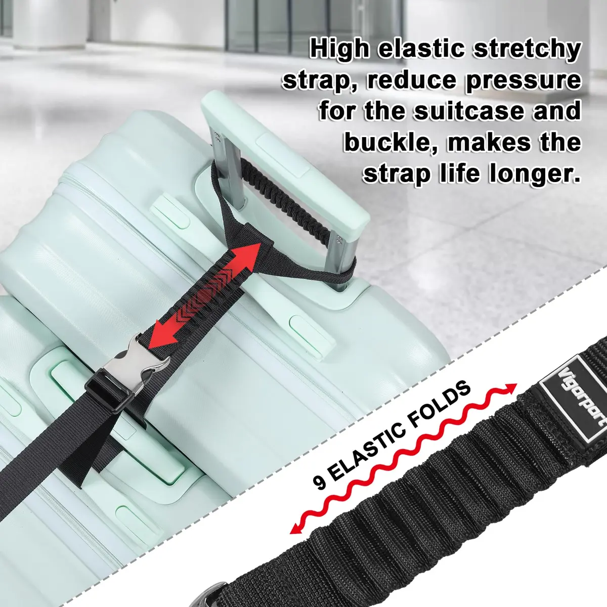 Vigorport Luggage Straps, Metal Buckle Connector Straps for Suitcases (2-Pack, Black) | Connect Multiple Bags Easily - view 3