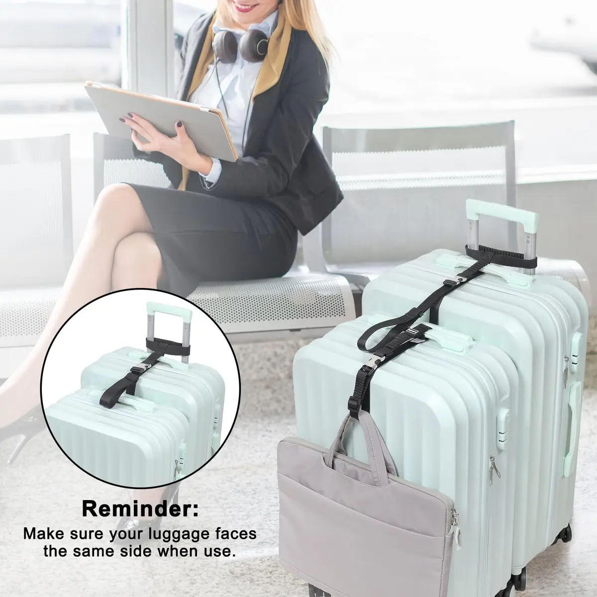 Vigorport Luggage Straps, Metal Buckle & Stretchy Nylon Connector Set (2-Pack, Black) | Securely Connect Luggage for Easier Travel - view 7