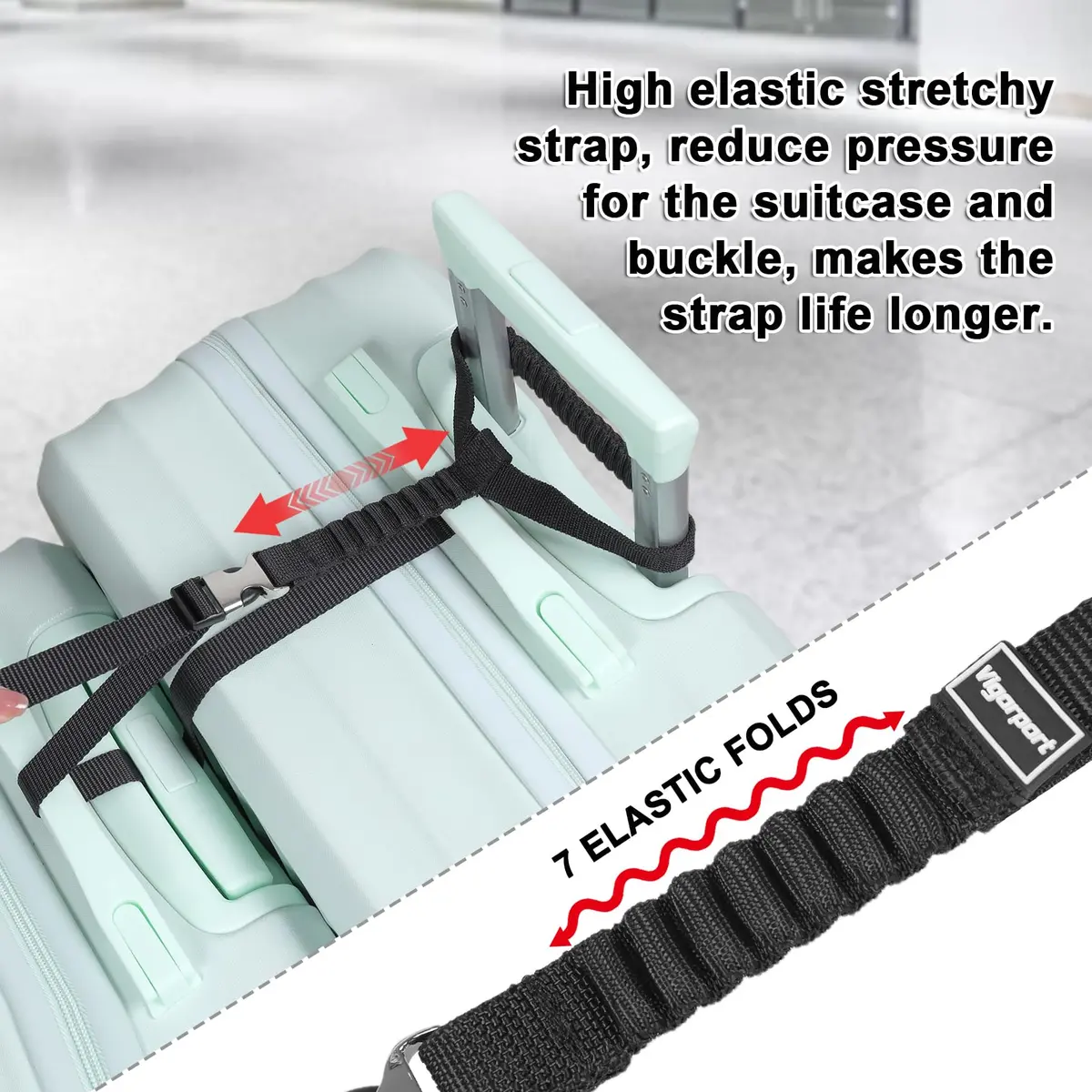 Vigorport Luggage Straps, Metal Buckle & Stretchy Nylon Connector Set (2-Pack, Black) | Securely Connect Luggage for Easier Travel - view 2