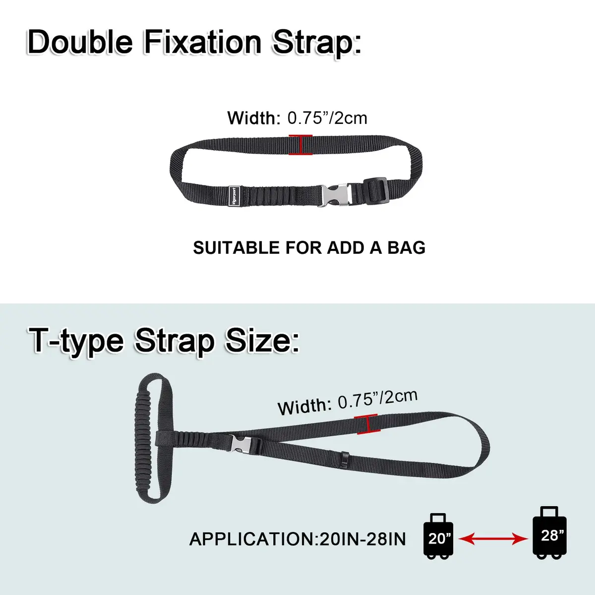 Vigorport Luggage Straps, Metal Buckle & Stretchy Nylon Connector Set (2-Pack, Black) | Securely Connect Luggage for Easier Travel - view 3