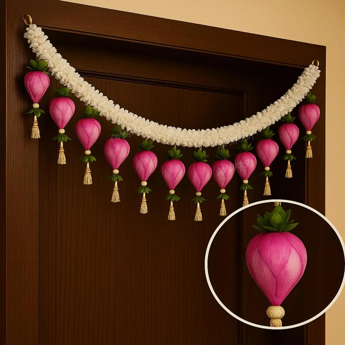 Divyakosh Lotus Buds Toran 96cm (37.8in) | Authentic Indian Door Hanging for Festivals - main product image