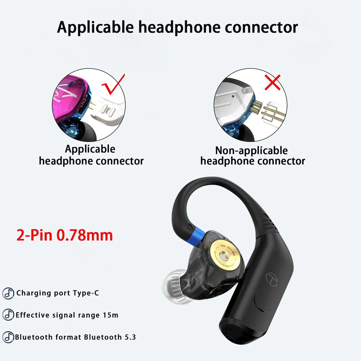 NALMOPG BT20 Pro IEM Bluetooth Adapter 2Pin 0.78mm | Wireless Bluetooth Earphone Module, 50H Battery - view 2