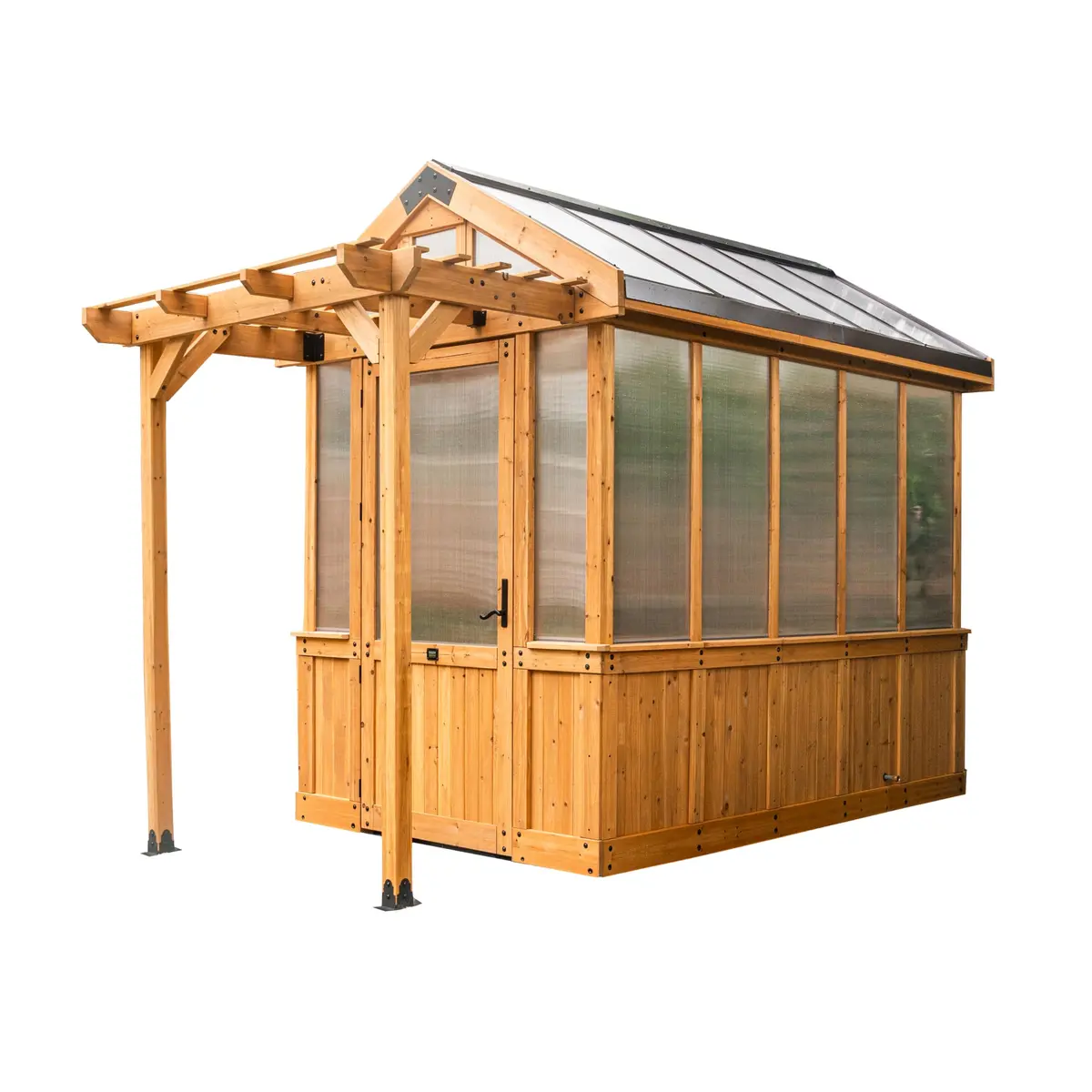 Backyard Discovery Bellerose 9' x 6' Cedar Greenhouse Kit with Pergola & PowerPort | Year-Round Gardening - main product image