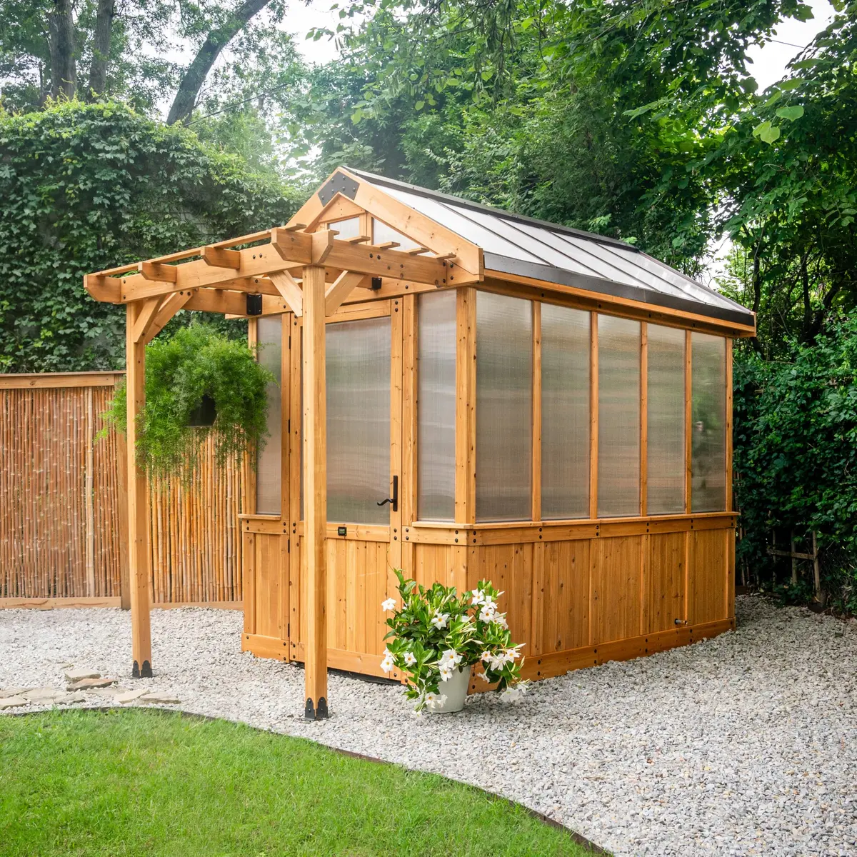 Backyard Discovery Bellerose 9' x 6' Cedar Greenhouse Kit with Pergola & PowerPort | Year-Round Gardening - view 2
