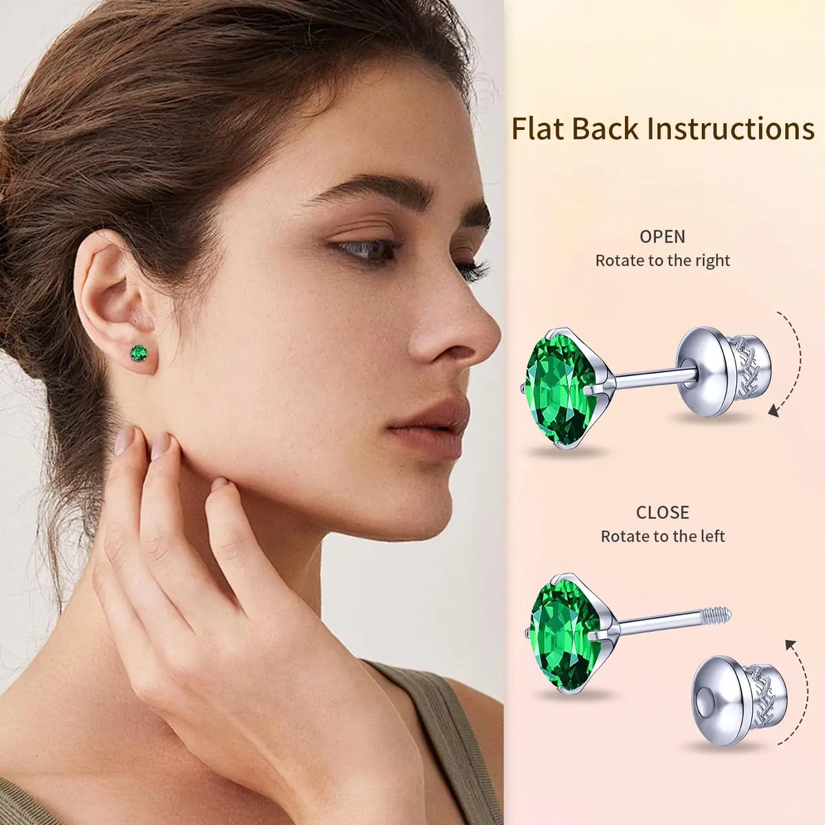 TitanHeart Hypoallergenic Titanium CZ Screw Back Stud Earrings for Women Men | Sensitive Skin Friendly (70-120 chars) - view 3