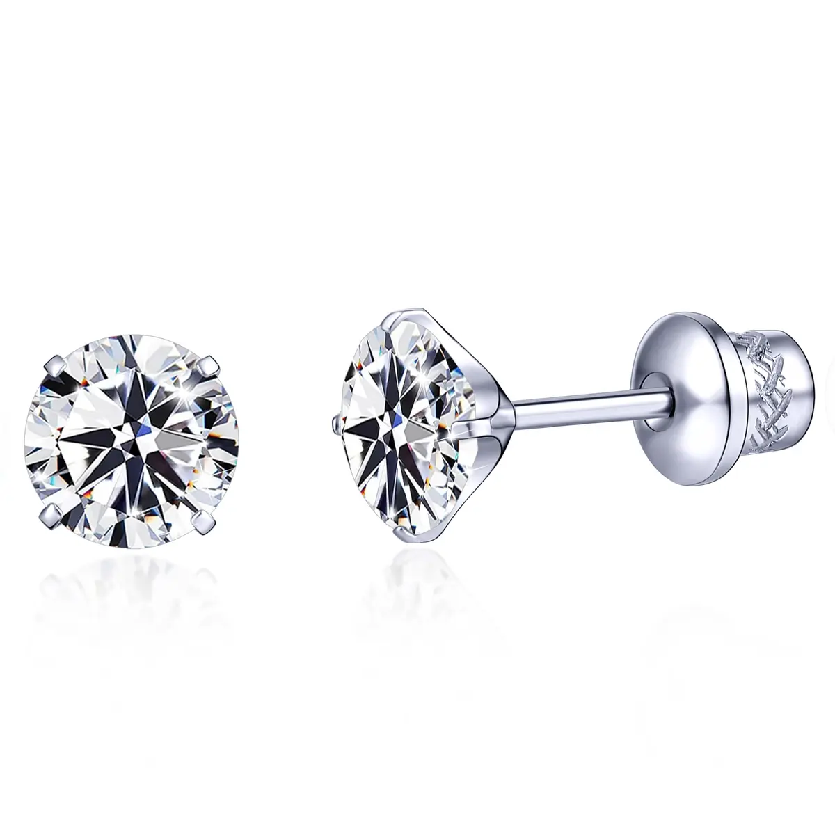 TitanHeart Hypoallergenic Titanium CZ Screw Back Studs Earrings for Women Men | Safe, Lightweight & Long-Lasting - main product image