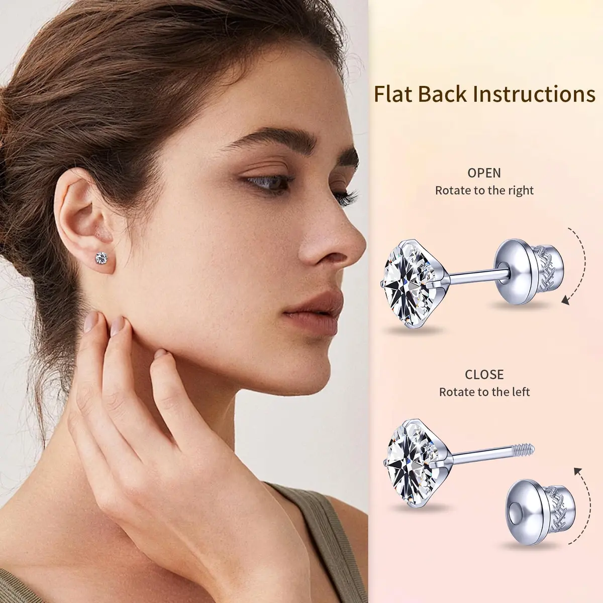 TitanHeart Hypoallergenic Titanium CZ Screw Back Studs Earrings for Women Men | Safe, Lightweight & Long-Lasting - view 3