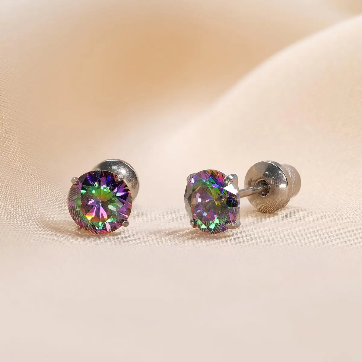 TitanHeart Hypoallergenic Titanium CZ Screw Back Studs Earrings for Women Men | 6mm Rainbow CZ, Anti-Allergy, Unisex - view 5