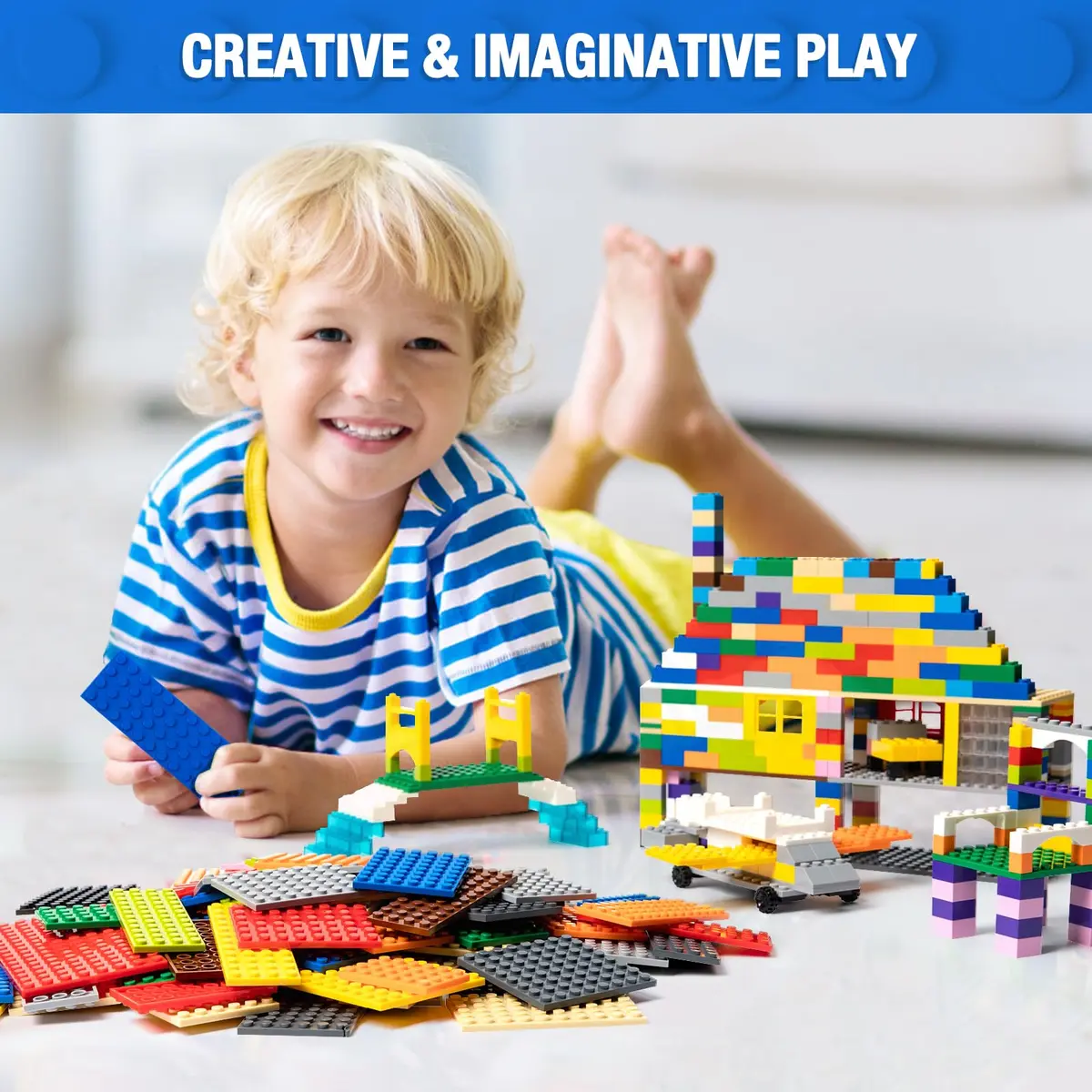 MANNIDOO 110 Pieces Small Building Plates Set, Light Grey | Educational STEM Learning - view 5