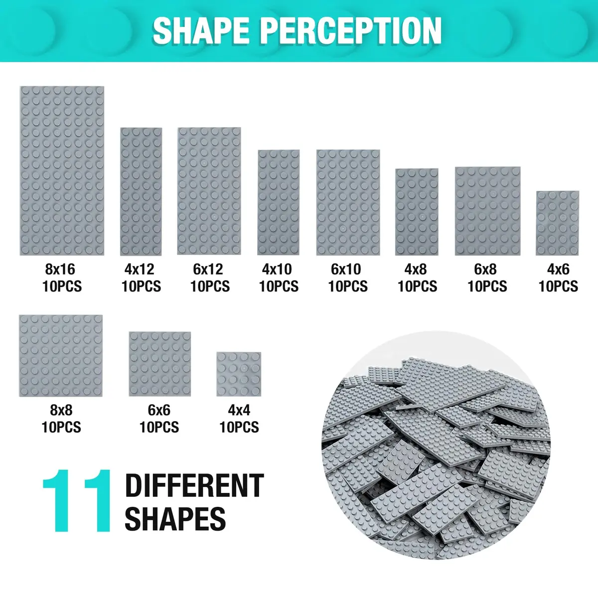 MANNIDOO 110 Pieces Small Building Plates Set, Light Grey | Educational STEM Learning - view 2