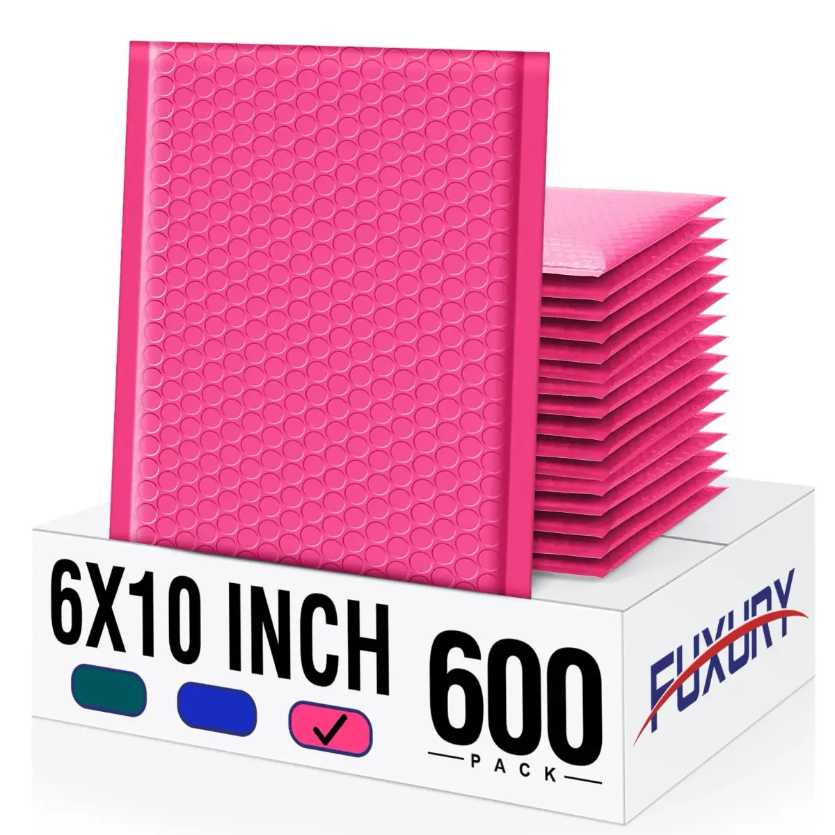 Fuxury Pink Bubble Mailers 6x10" (600 Pack) | Value Pack for Small Business - main product image