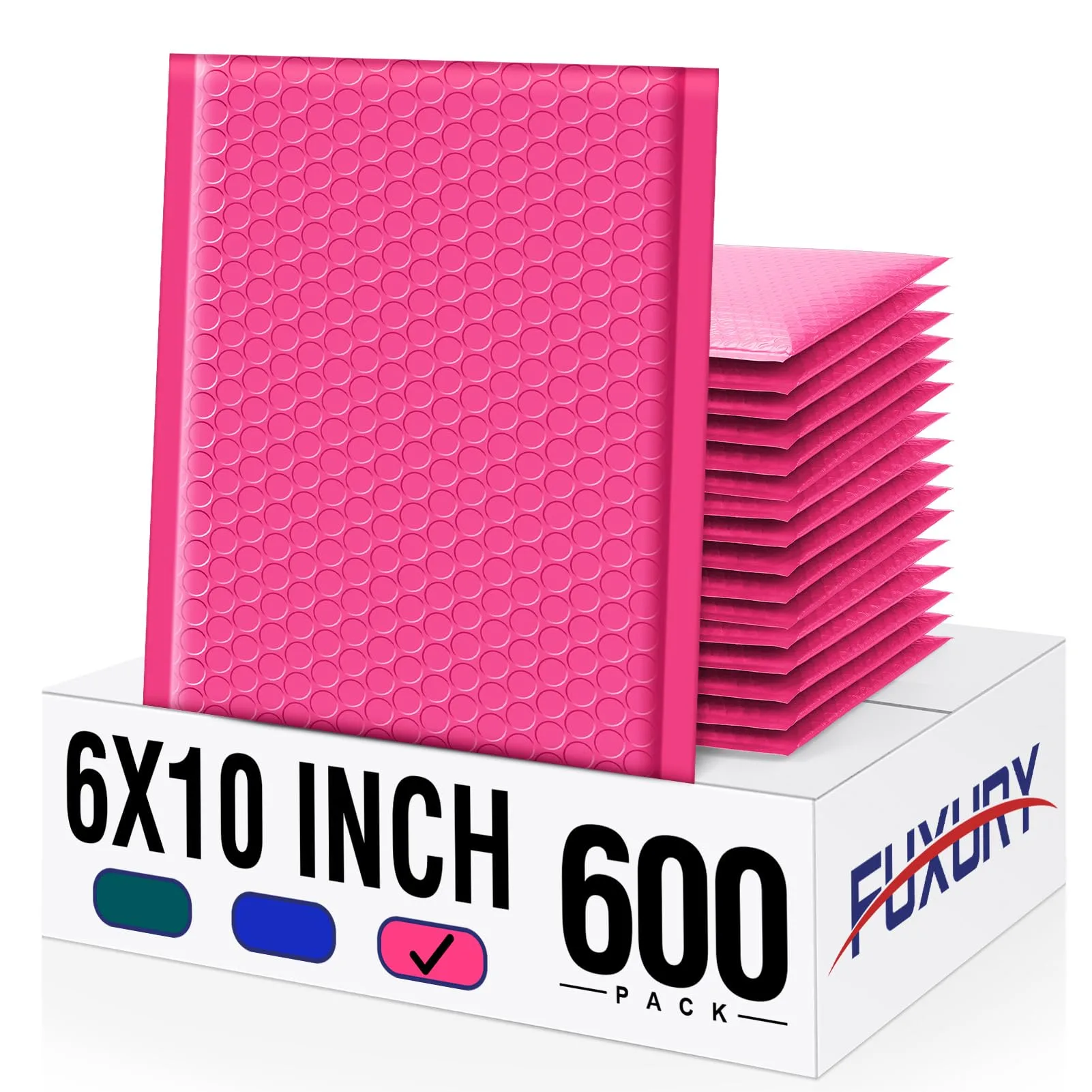 Fuxury Pink Bubble Mailers 6x10" (600 Pack) | Value Pack for Small Business - main product image