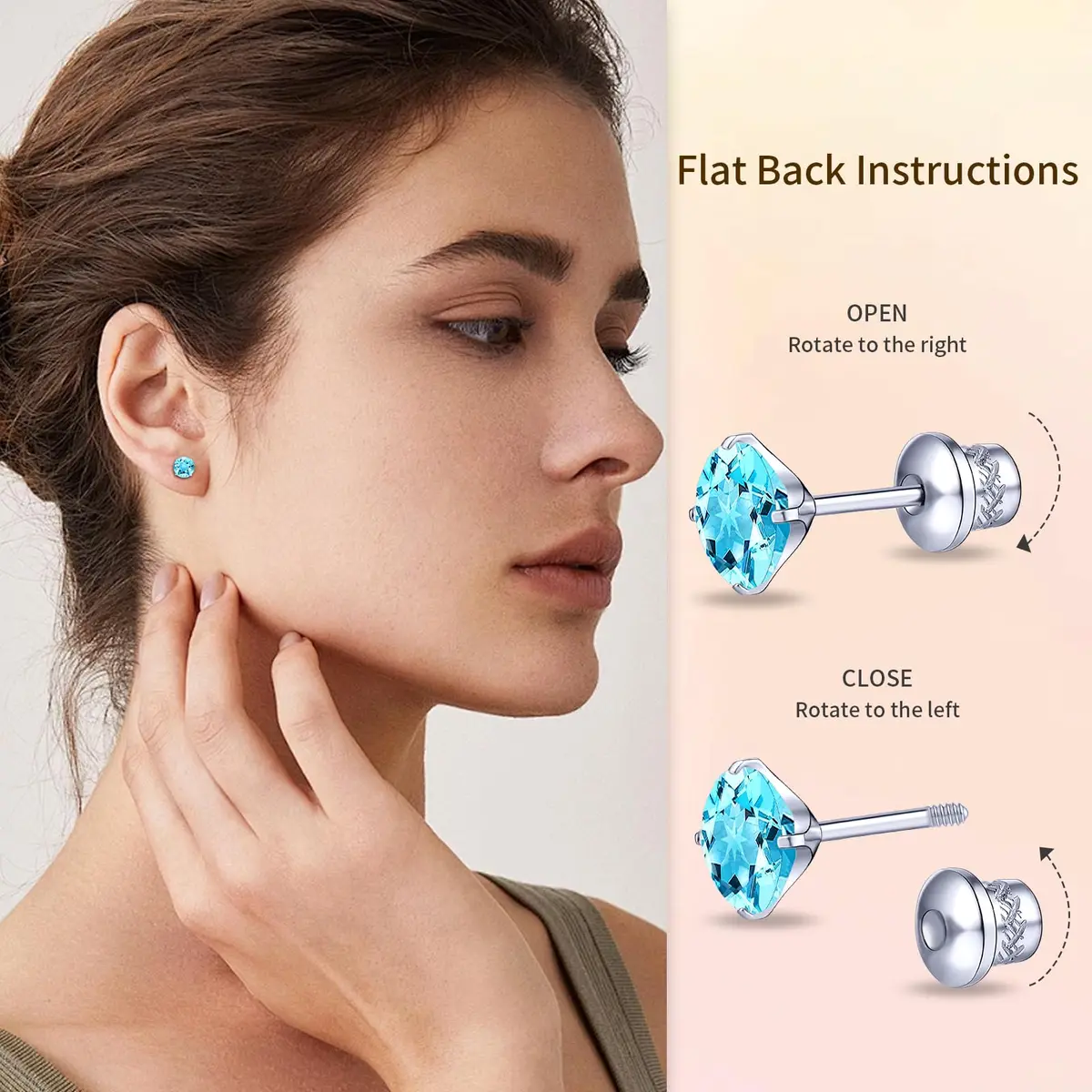 TitanHeart Hypoallergenic Titanium CZ Screw Back Studs Earrings 6mm (0.24 Inch) | Secure & Allergy-Free for Sensitive Ears - view 3