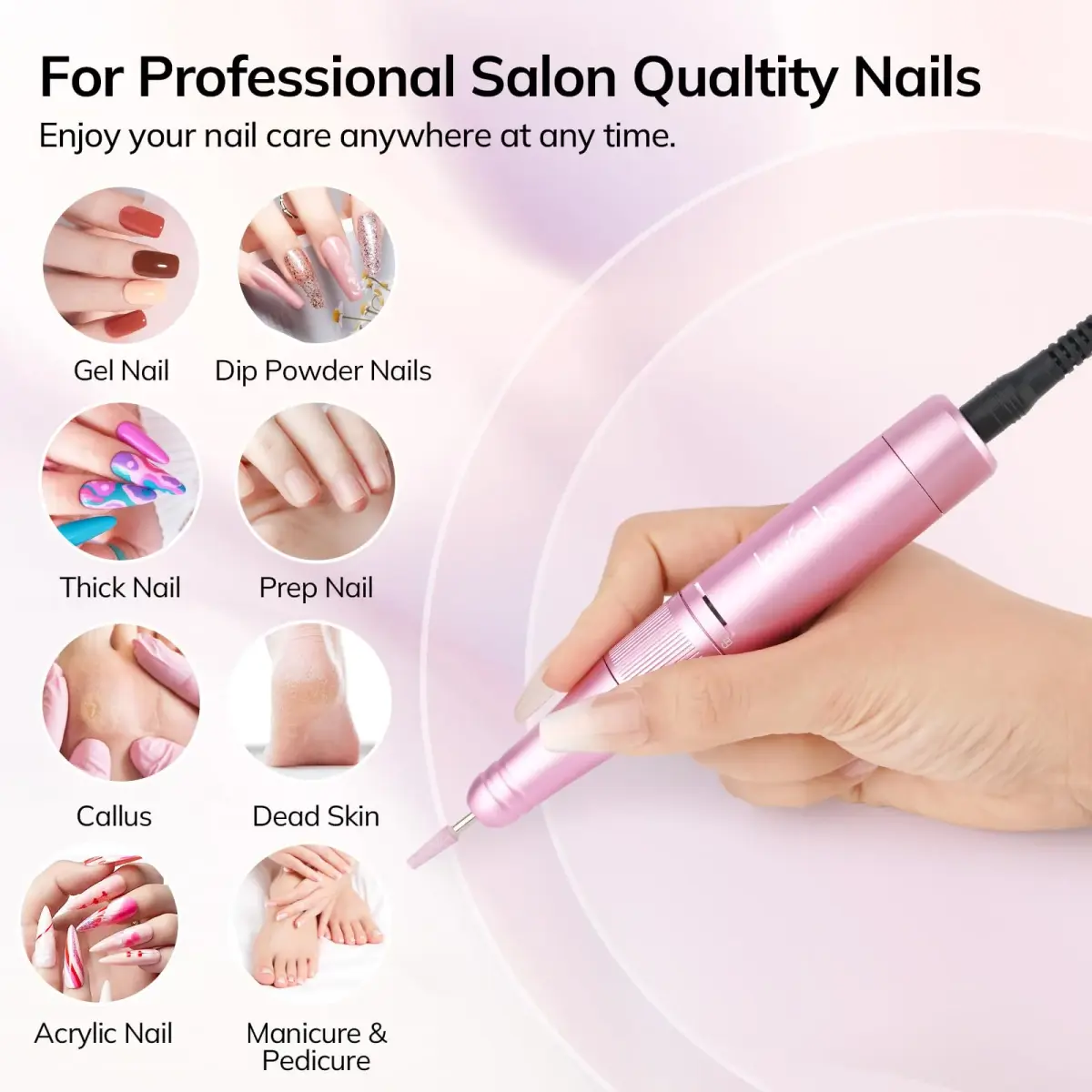 Lavinda Pink Nail Drill 35000 RPM Cordless Rechargeable Efile | Professional Electric Nail File Machine - view 2