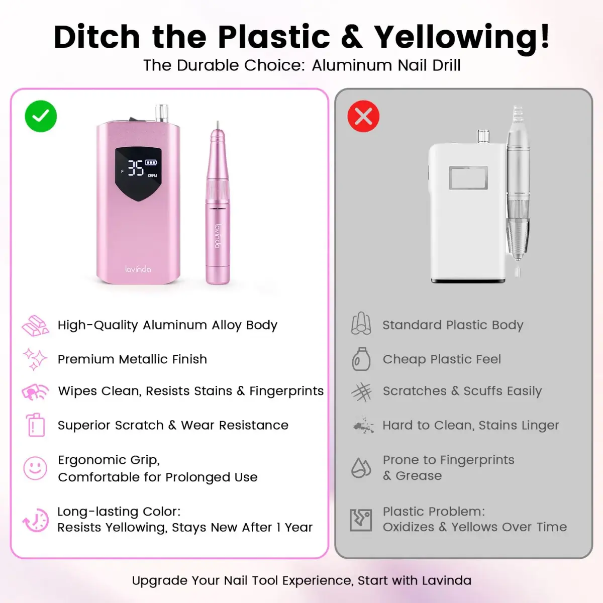 Lavinda Pink Nail Drill 35000 RPM Cordless Rechargeable Efile | Professional Electric Nail File Machine - view 3