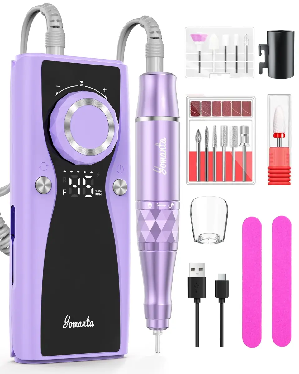 yomanta Professional Electric Nail Drill Kit 45000 RPM USB Rechargeable Efile Nail File with 12 Bits for Gel/Acrylic Nails | Salon/Home Portable Manicure Tool Set - main product image