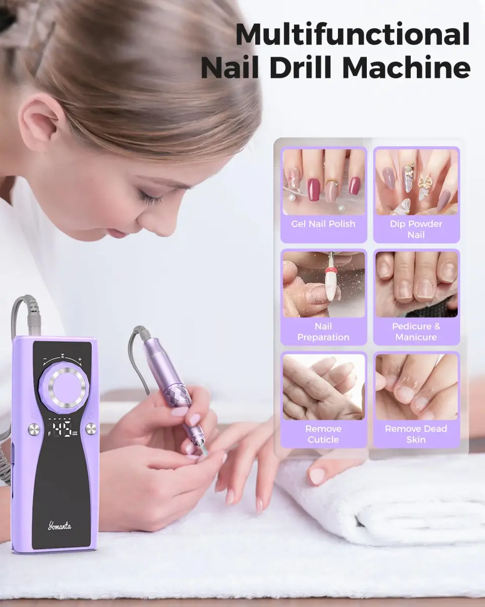 yomanta Professional Electric Nail Drill Kit 45000 RPM USB Rechargeable Efile Nail File with 12 Bits for Gel/Acrylic Nails | Salon/Home Portable Manicure Tool Set - view 2