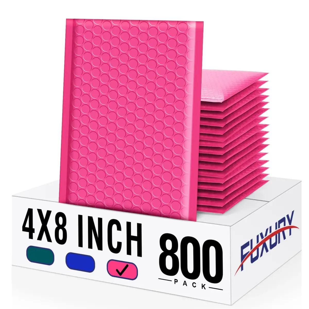 Fuxury Bubble Mailers 4x8 Inch (800 Pack) Pink | Bulk Padded Envelopes for Small Business - main product image