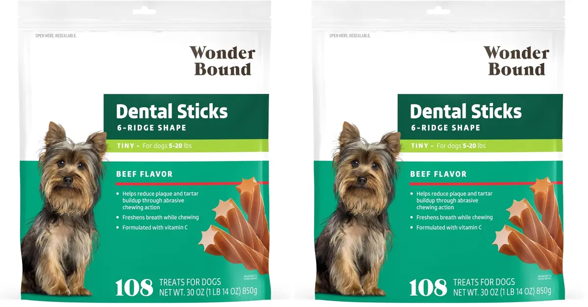 Wonder Bound Beef Flavor Dental Sticks for Tiny Dogs 5-20 lbs | Plaque & Tartar Control, Fresh Breath (70-120 chars) - main product image