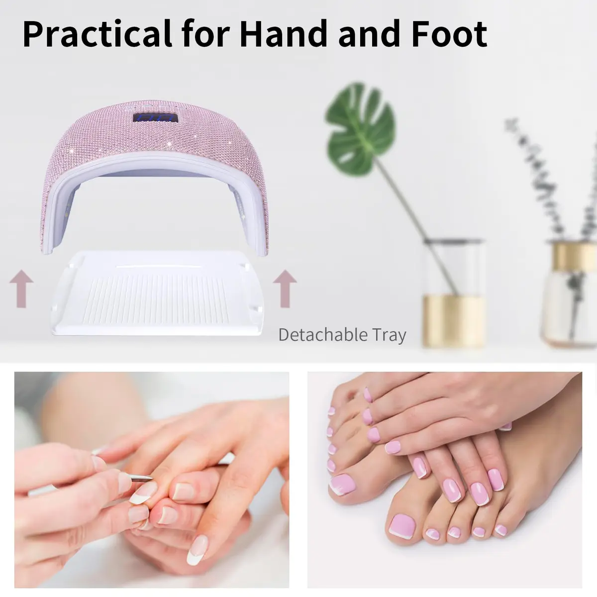 Ayshone 48W Cordless UV LED Nail Lamp Pearl Pink Diamond | Rechargeable Gel Nail Dryer with Handle - view 2