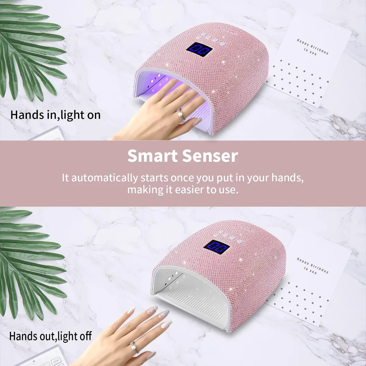 Ayshone 48W Cordless UV LED Nail Lamp Pearl Pink Diamond | Rechargeable Gel Nail Dryer with Handle - view 3