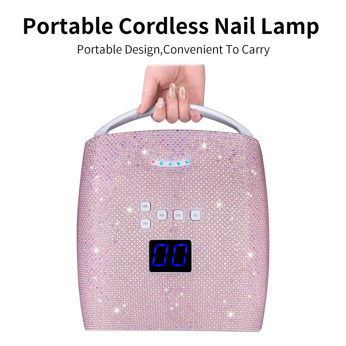 Ayshone 48W Cordless UV LED Nail Lamp Pearl Pink Diamond | Rechargeable Gel Nail Dryer with Handle - view 4