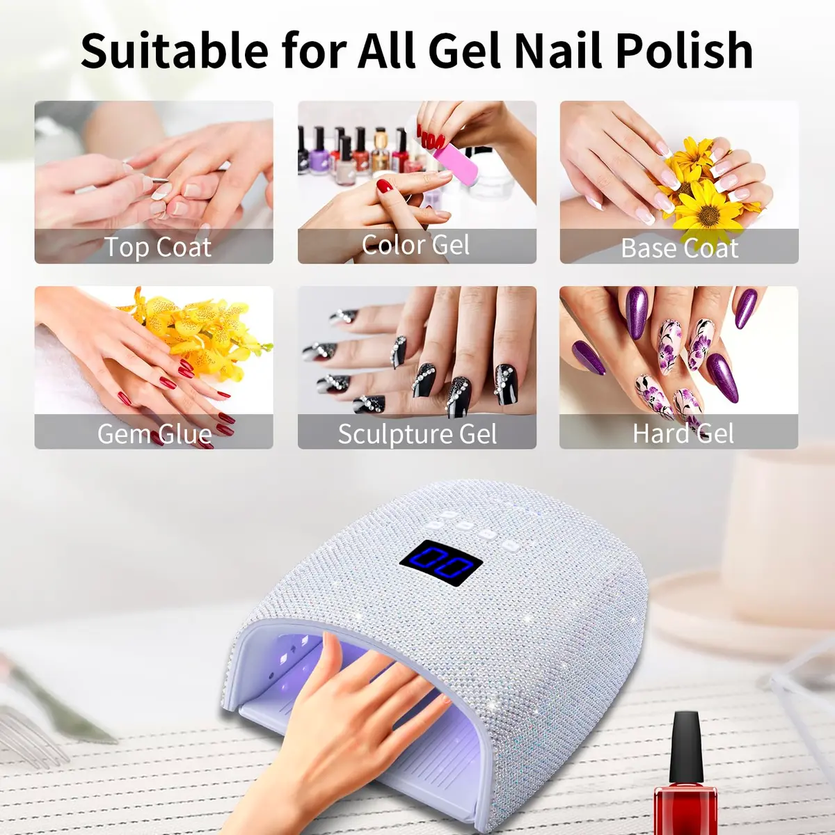 Ayshone 48W Cordless UV LED Nail Lamp, Rechargeable Gel Nail Dryer with Handle, 7.5in W x 3.5in H x 9.6in L | Cures All Gel Polishes - view 7