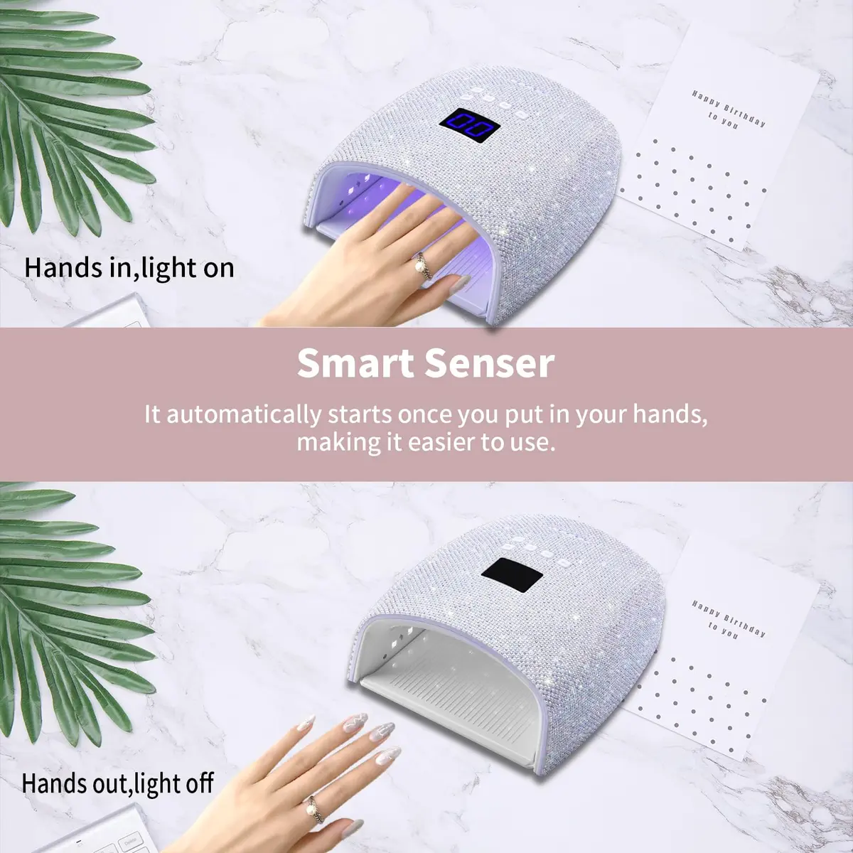 Ayshone 48W Cordless UV LED Nail Lamp, Rechargeable Gel Nail Dryer with Handle, 7.5in W x 3.5in H x 9.6in L | Cures All Gel Polishes - view 3