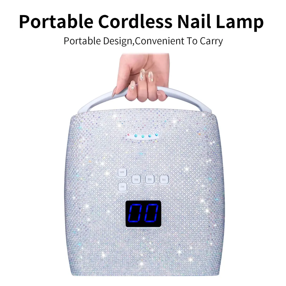 Ayshone 48W Cordless UV LED Nail Lamp, Rechargeable Gel Nail Dryer with Handle, 7.5in W x 3.5in H x 9.6in L | Cures All Gel Polishes - view 4