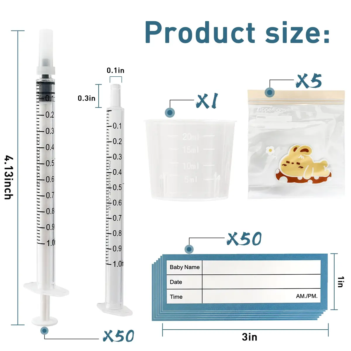 Kid2Kit 1mL Colostrum Syringes with Caps & Accessories Kit (50 Count, 1ml Each) | BPA-Free, Individually Wrapped - view 2
