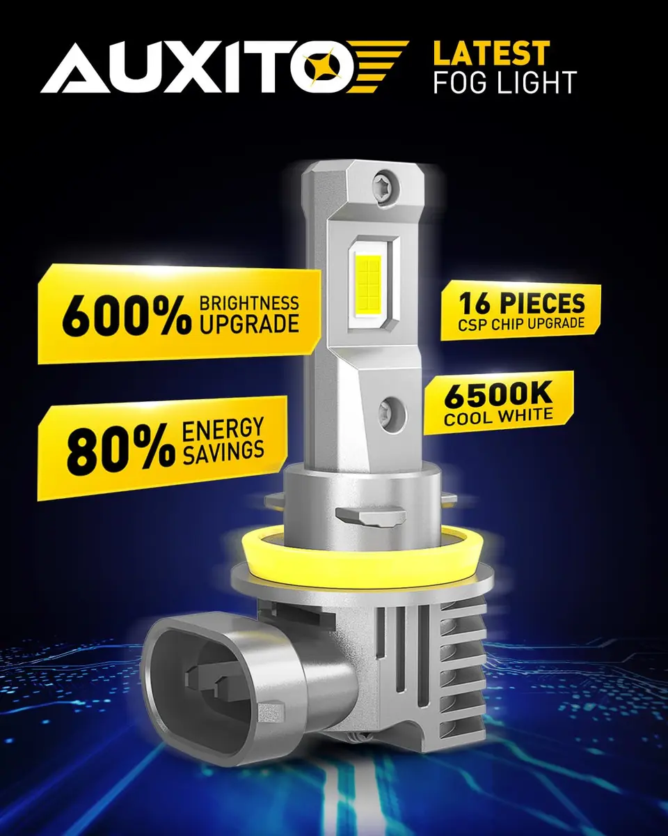 AUXITO H11 H8 H16 LED Fog Light Bulbs 6500K | 600% Brighter, 50,000H Durability, Plug & Play (Pack of 2) - view 2