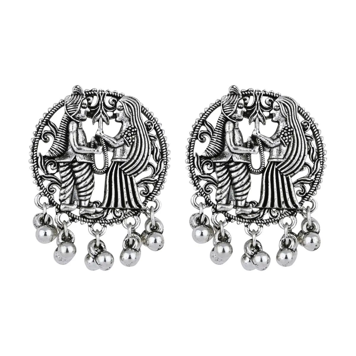 I Jewels Ethnic Silver Oxidized Ghungroo Necklace Jewellery Set With Earrings & Maang Tikka | Style 4 - view 5