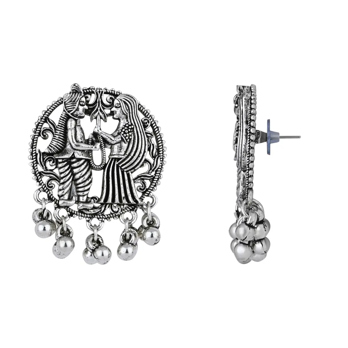 I Jewels Ethnic Silver Oxidized Ghungroo Necklace Jewellery Set With Earrings & Maang Tikka | Style 4 - view 6