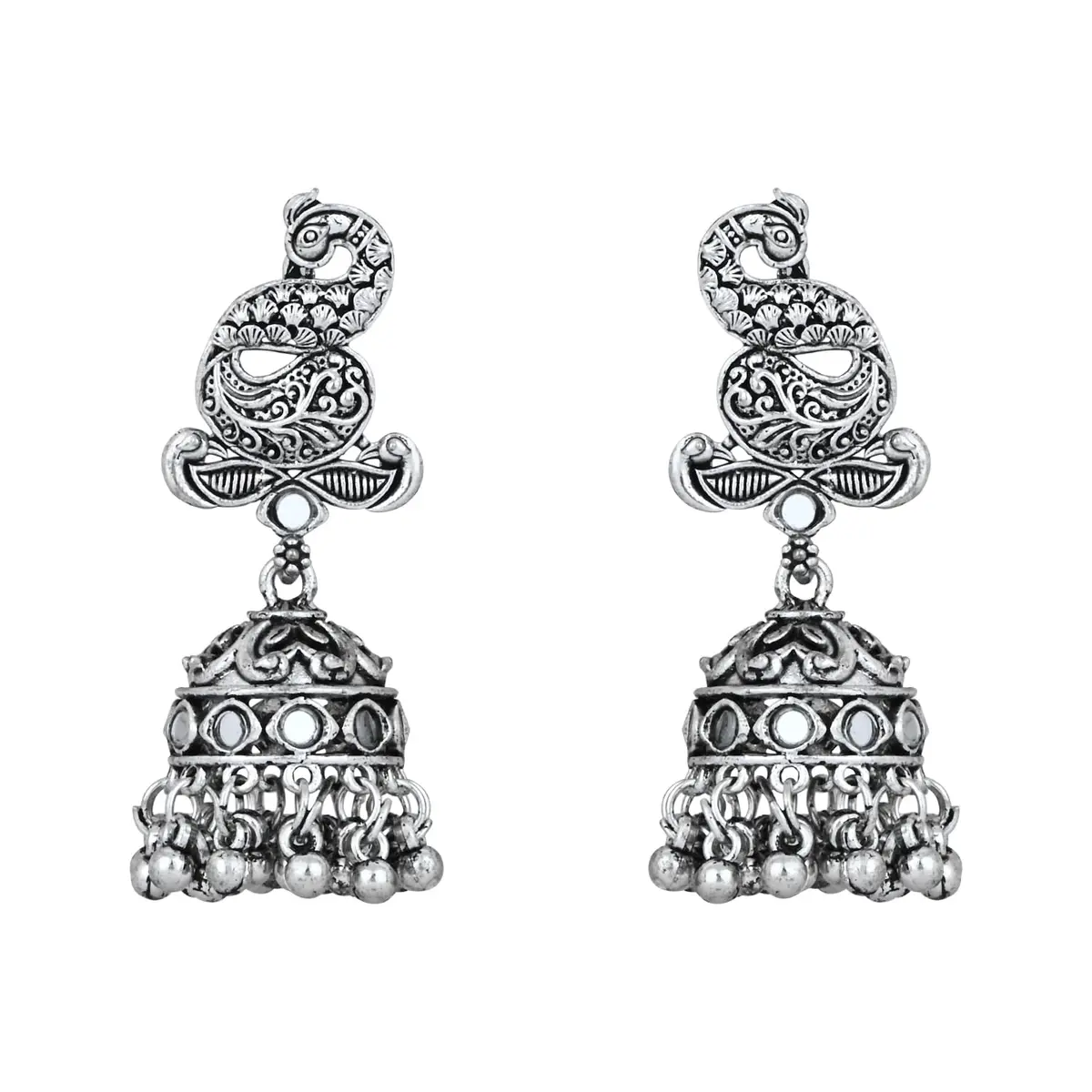 I Jewels Silver Oxidised Afghani Choker Necklace Set with Earrings & Maang Tikka, 12 cm Necklace Length | Bollywood Style Wedding Jewellery - view 5