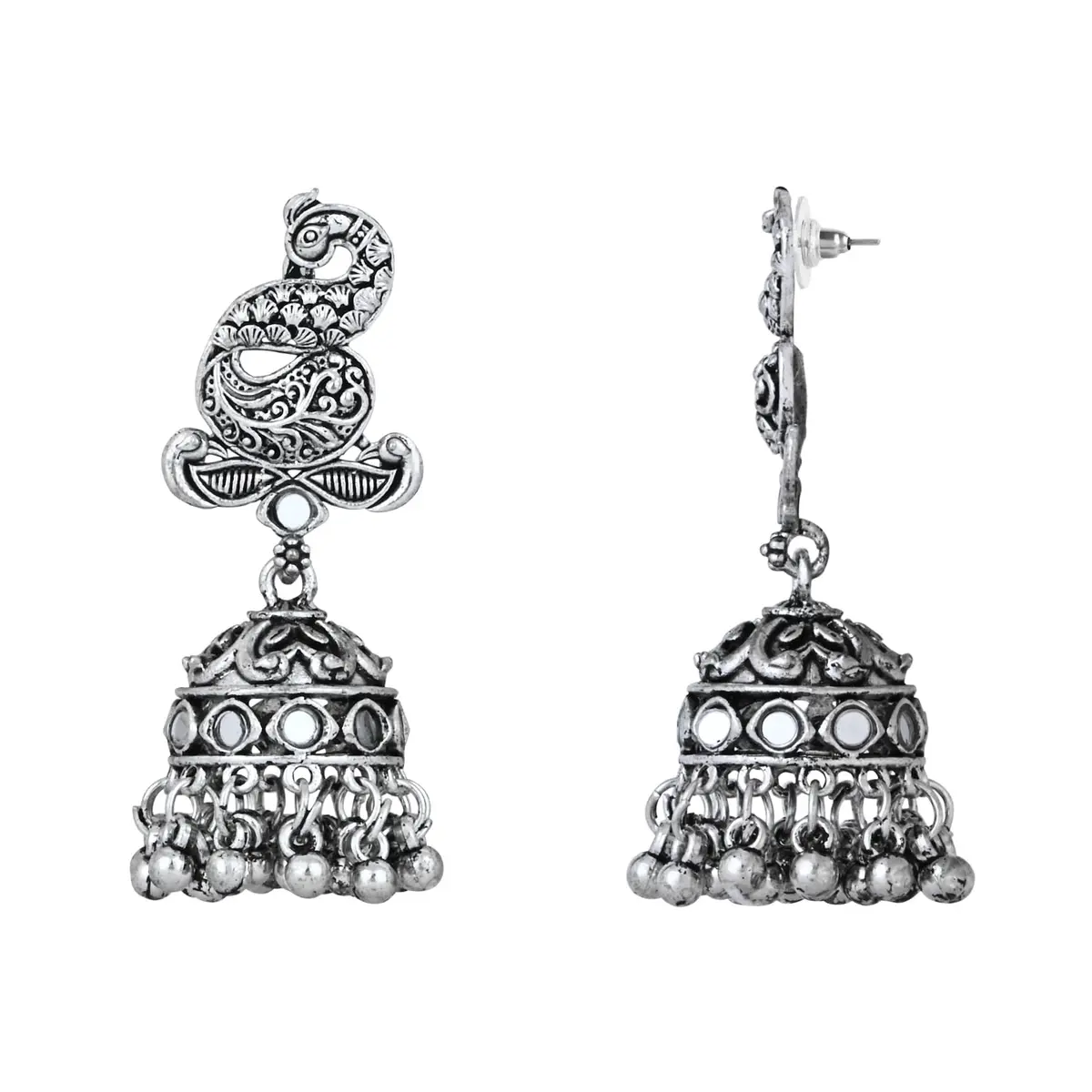 I Jewels Silver Oxidised Afghani Choker Necklace Set with Earrings & Maang Tikka, 12 cm Necklace Length | Bollywood Style Wedding Jewellery - view 6