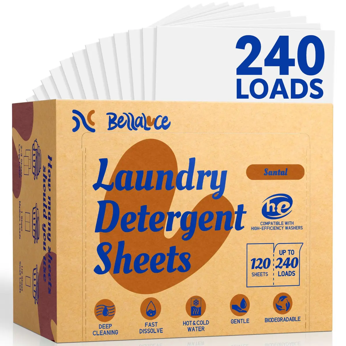 Bellaluce Laundry Detergent Sheets, Santal Scent, 240 Loads | Eco-Friendly, Hypoallergenic & Deep Cleaning - main product image