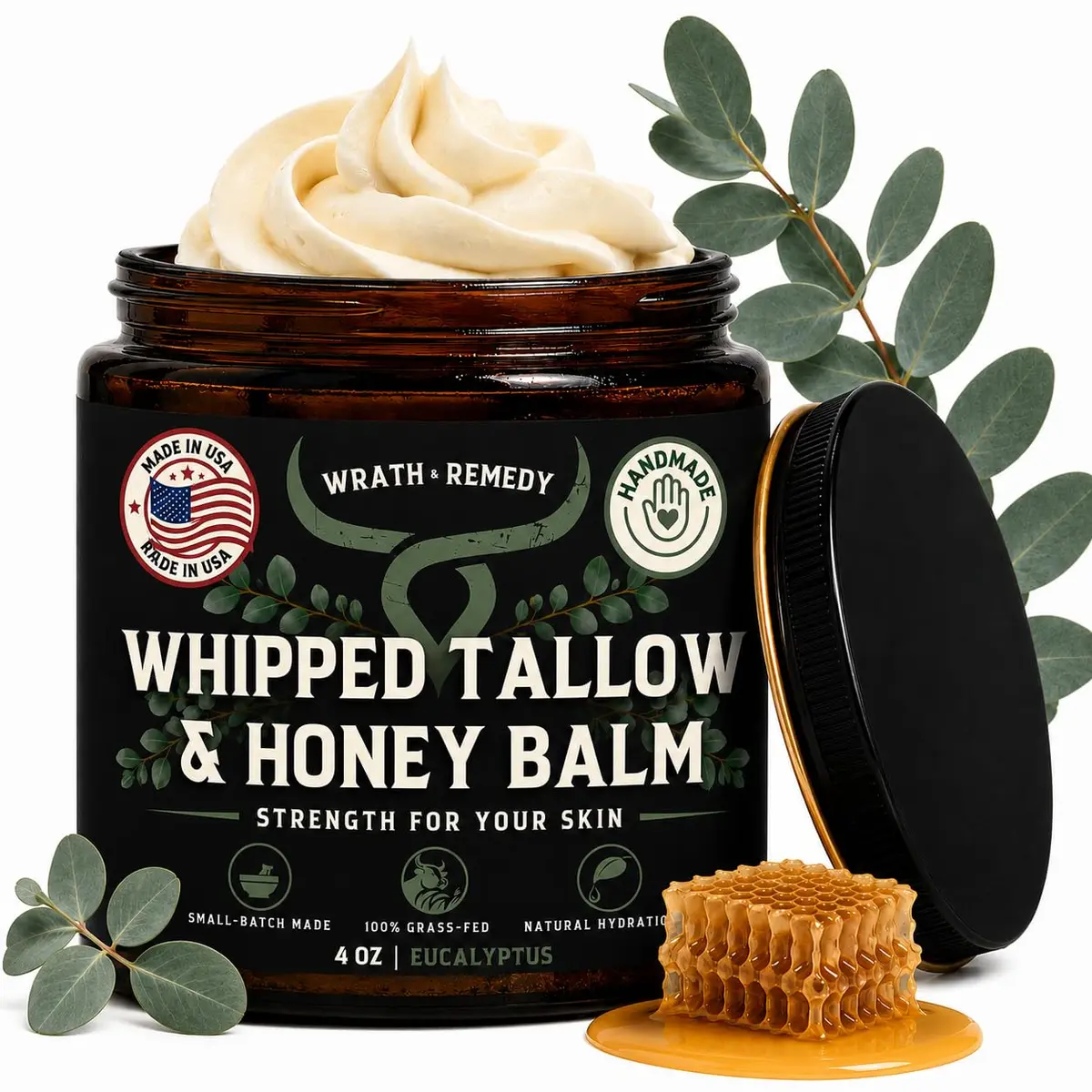 Wrath & Remedy Organic Beef Tallow for Skin, 4 oz | Handcrafted, Eucalyptus, Made in USA - main product image
