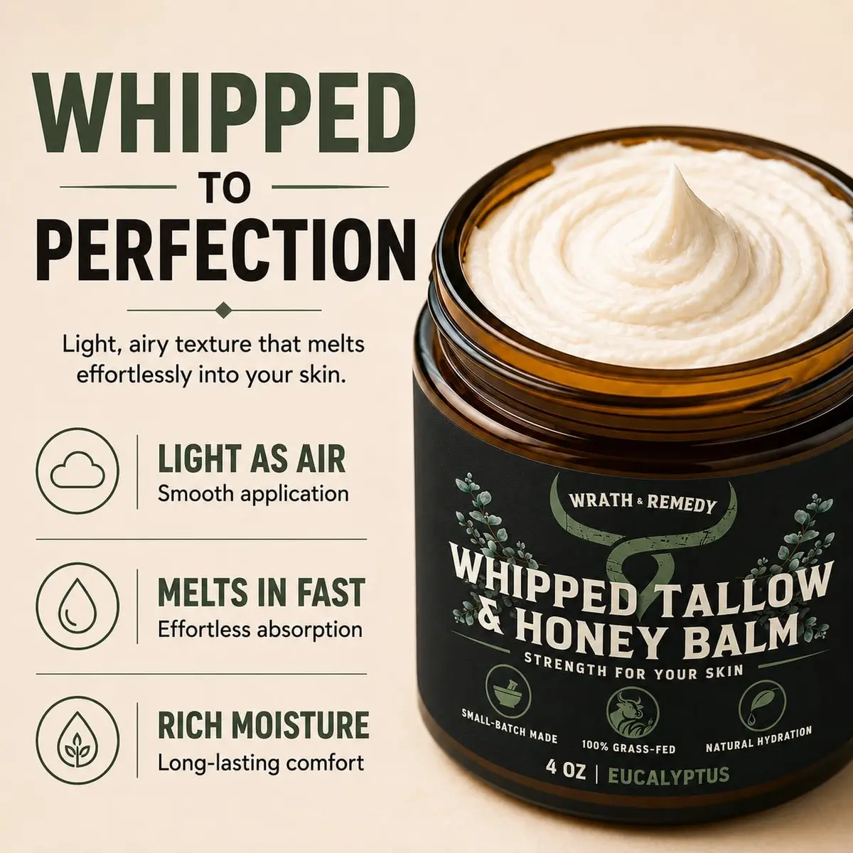 Wrath & Remedy Organic Beef Tallow for Skin, 4 oz | Handcrafted, Eucalyptus, Made in USA - view 7