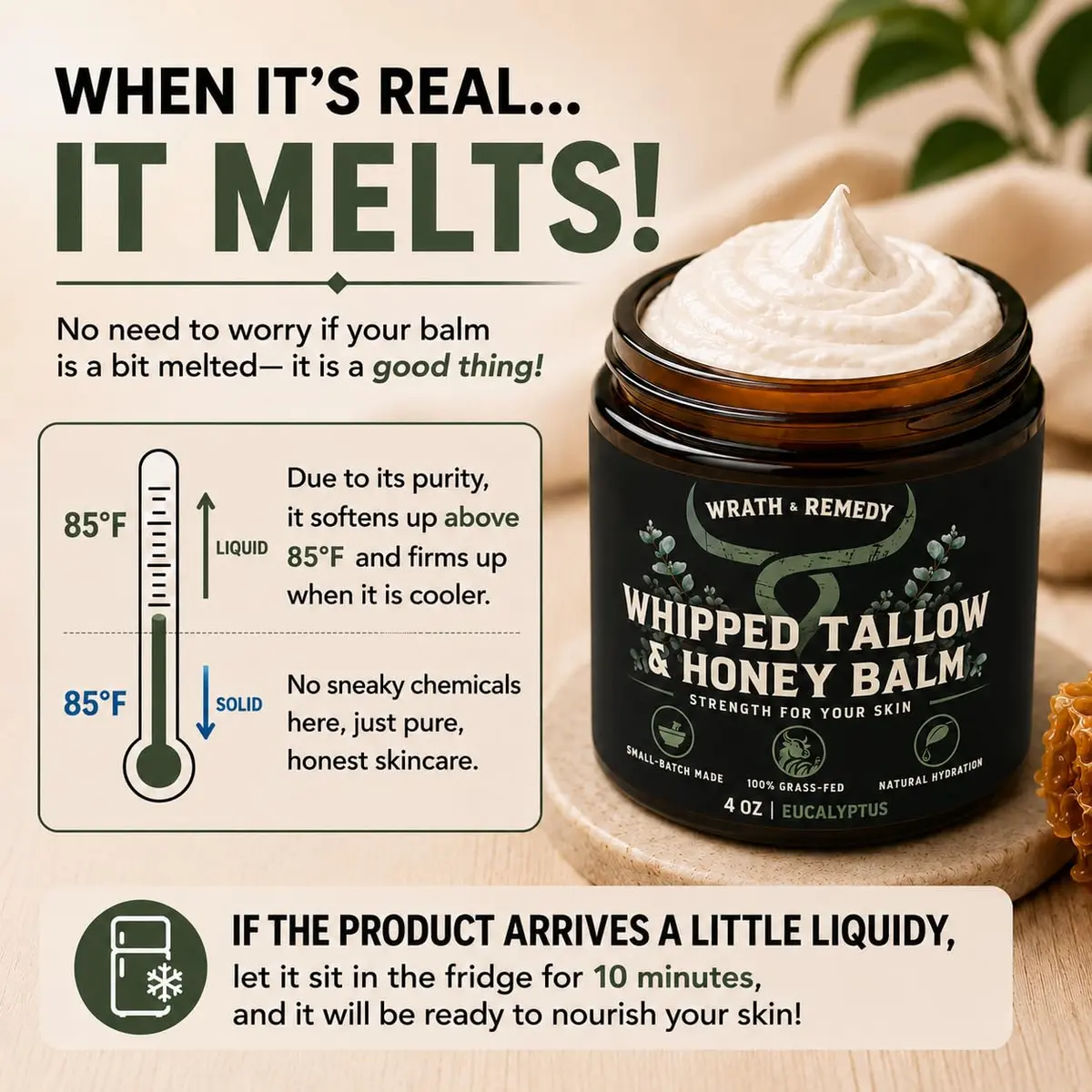 Wrath & Remedy Organic Beef Tallow for Skin, 4 oz | Handcrafted, Eucalyptus, Made in USA - view 2