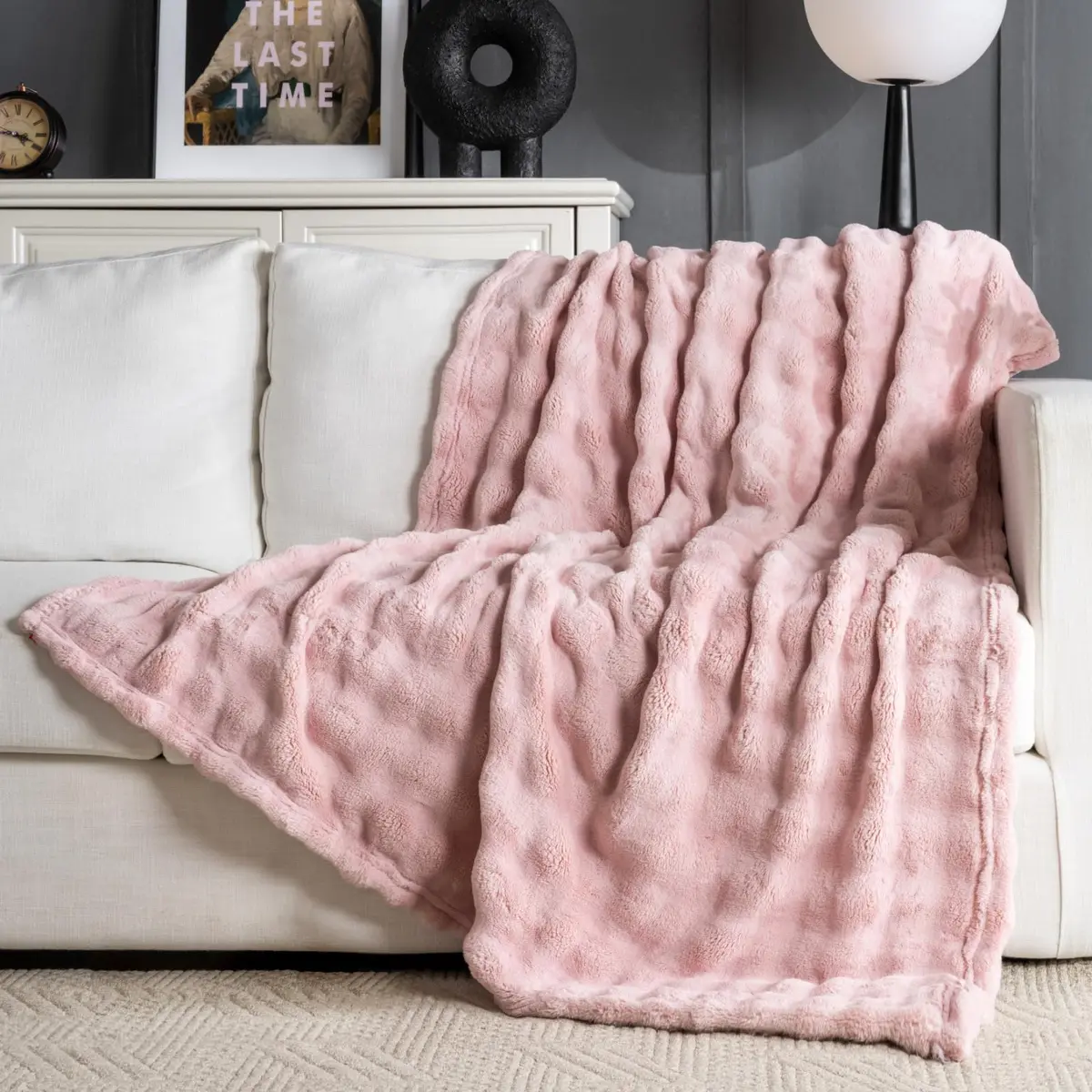 Jungle Star Pink Faux Fur Bubble Throw Blanket 127x152 cm (50"x60") | Soft Fluffy Plush for Couch & Bed - main product image