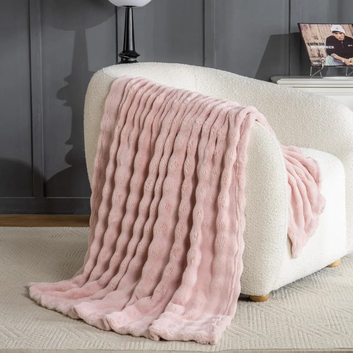 Jungle Star Pink Faux Fur Bubble Throw Blanket 127x152 cm (50"x60") | Soft Fluffy Plush for Couch & Bed - view 6