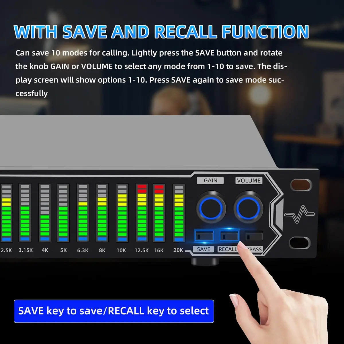 FULODE Home Audio Equalizer 31-Band Digital Spectrum Analyzer | Noise Reduction Rack Mount - view 5
