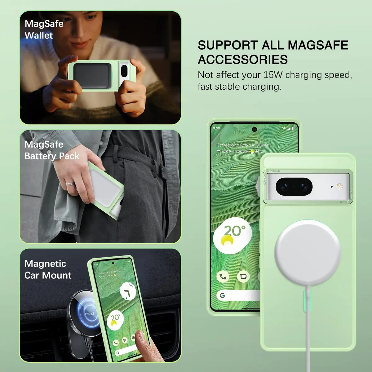 BENTOBEN Google Pixel 7 Case Matcha Green | Slim Shockproof with MagSafe (110 characters) - view 2